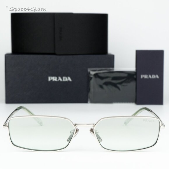 NEW Prada PRA60S 1BC80G Silver Grey Mirror Rectangle Unisex Sunglasses 0PR A60S - Picture 1 of 7
